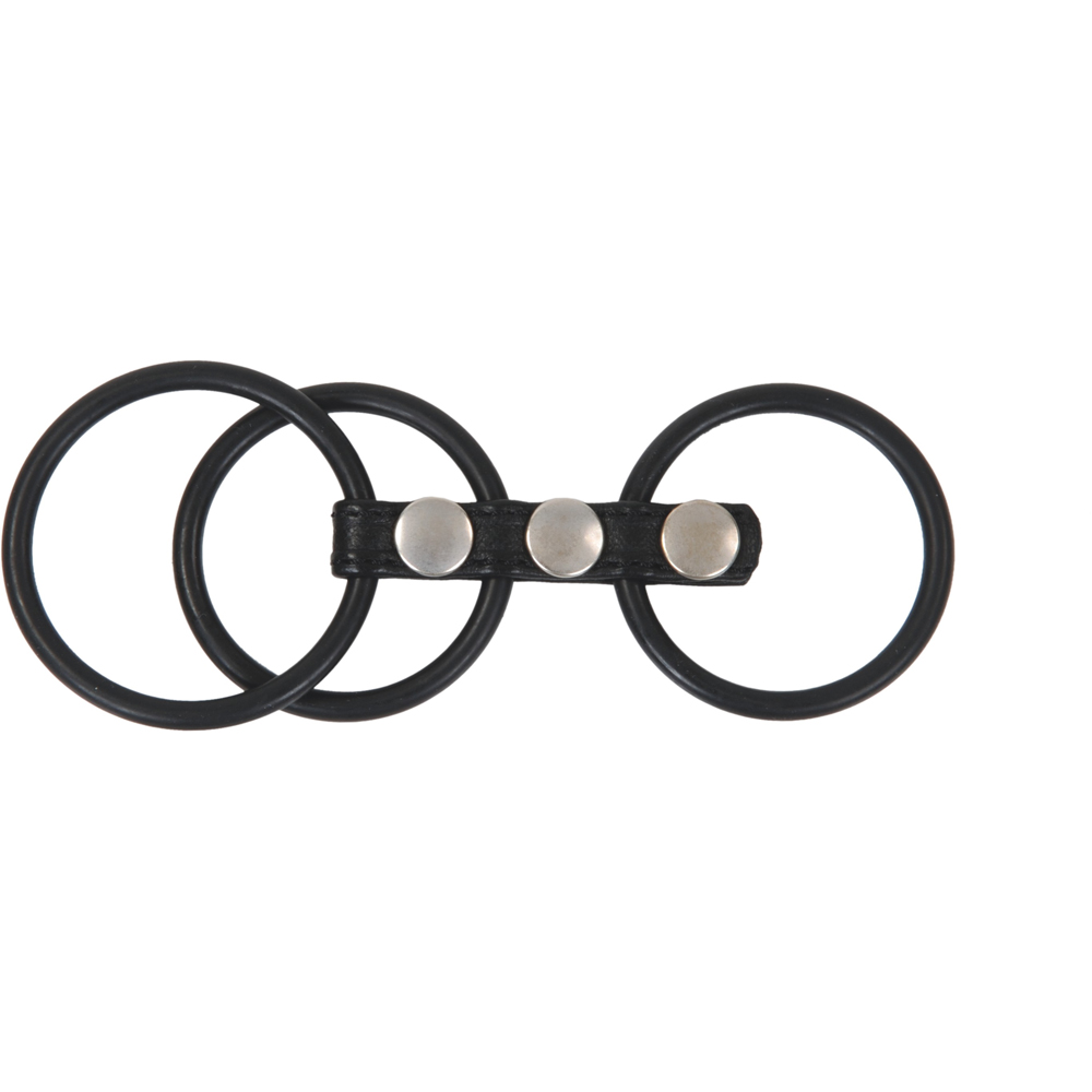 Schwarze Penismanschette mit Hodenring und zwei Penisringen für längere, härtere Erektionen
