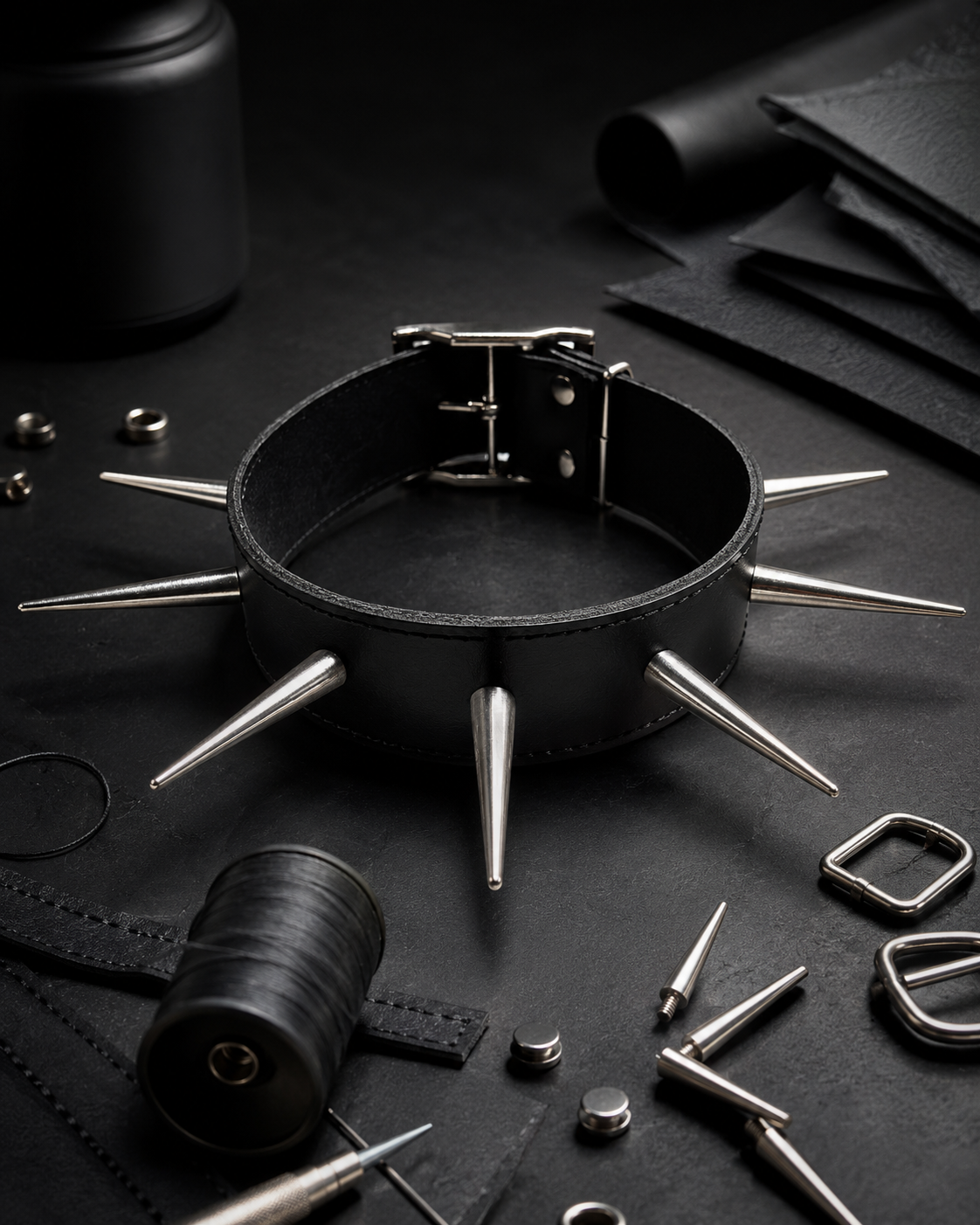 Spiked Collar aus Leder – Halsband mit langen Spitznieten