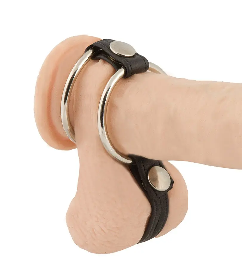 Mens Only BDSM Lederprodukte Hoden- und Penisringe aus Metall mit Eierteiler 