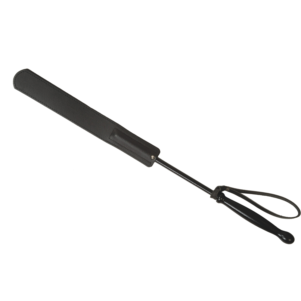 Klopfer strong mit Hartholzgriff – Vielseitig & langlebig Detailaufnahme des gedrechselten, lackierten Hartholzgriffs mit Handschlaufe und robuster Leder-Schlagfläche, auch als Dildo nutzbar.